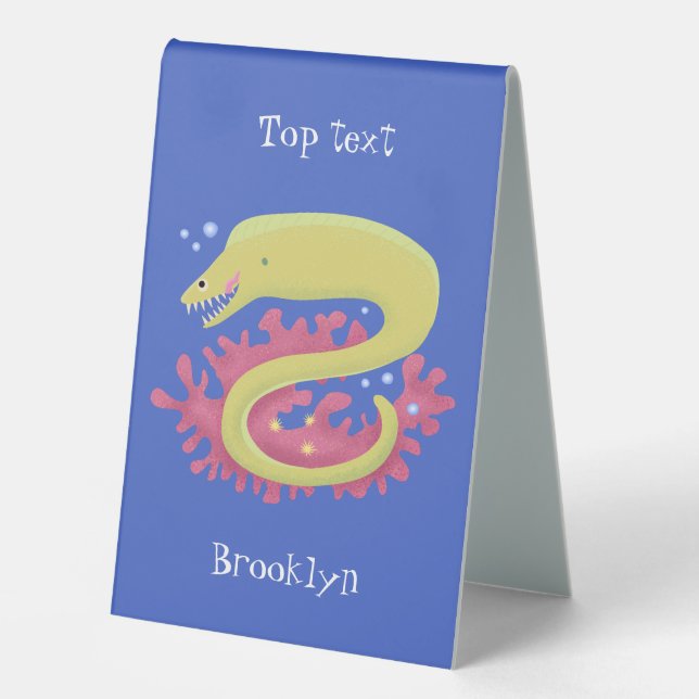 Green moray eel funny cartoon illustration (Front)