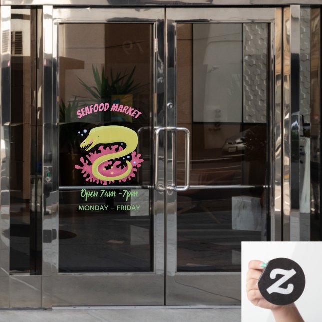 Green moray eel funny cartoon illustration (Office Door)