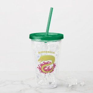 Green moray eel funny cartoon illustration acrylic tumbler