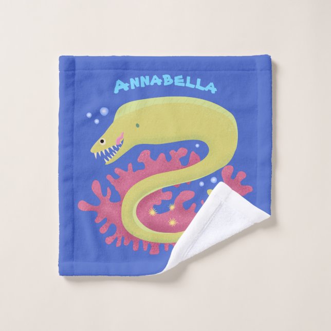 Green moray eel funny cartoon illustration bath towel set (Wash Cloth)
