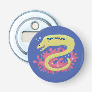 Green moray eel funny cartoon illustration bottle opener