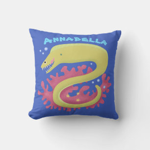 Green moray eel funny cartoon illustration cushion