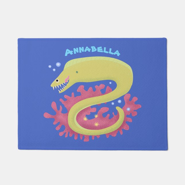 Green moray eel funny cartoon illustration doormat (Front)