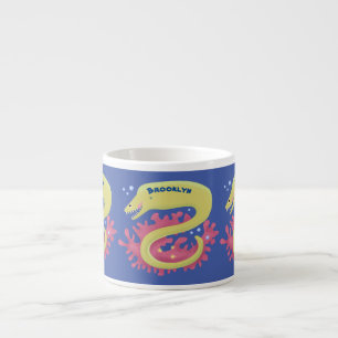 Green moray eel funny cartoon illustration espresso cup