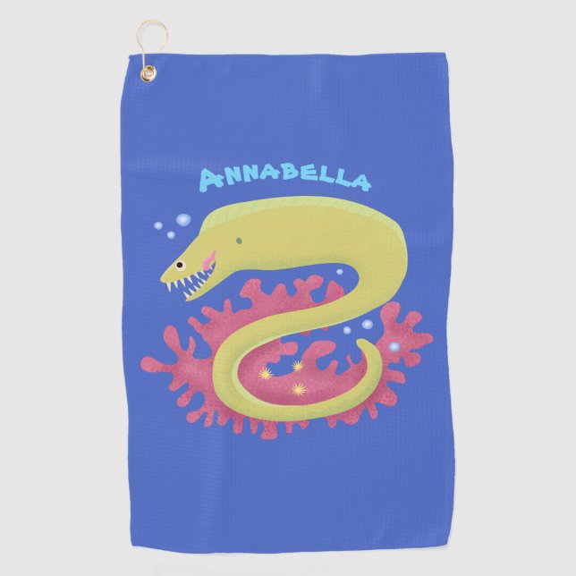 Green moray eel funny cartoon illustration  golf towel (Front)