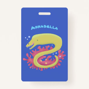 Green moray eel funny cartoon illustration ID badge