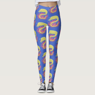 Green moray eel funny cartoon illustration leggings