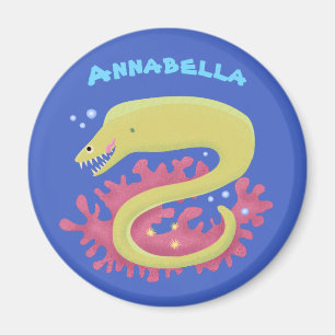 Green moray eel funny cartoon illustration magnet