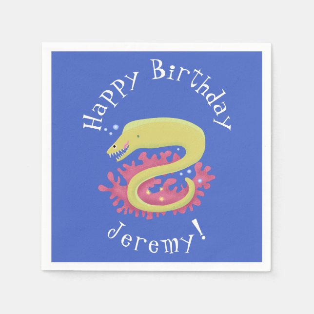 Green moray eel funny cartoon illustration napkin (Front)
