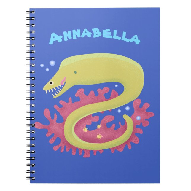 Green moray eel funny cartoon illustration notebook (Front)