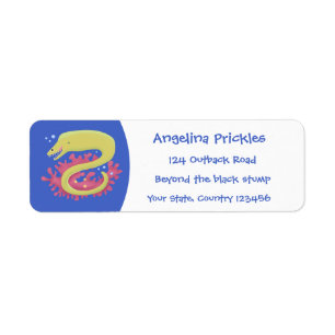 Green moray eel funny cartoon illustration return address label