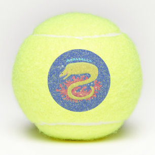 Green moray eel funny cartoon illustration tennis balls
