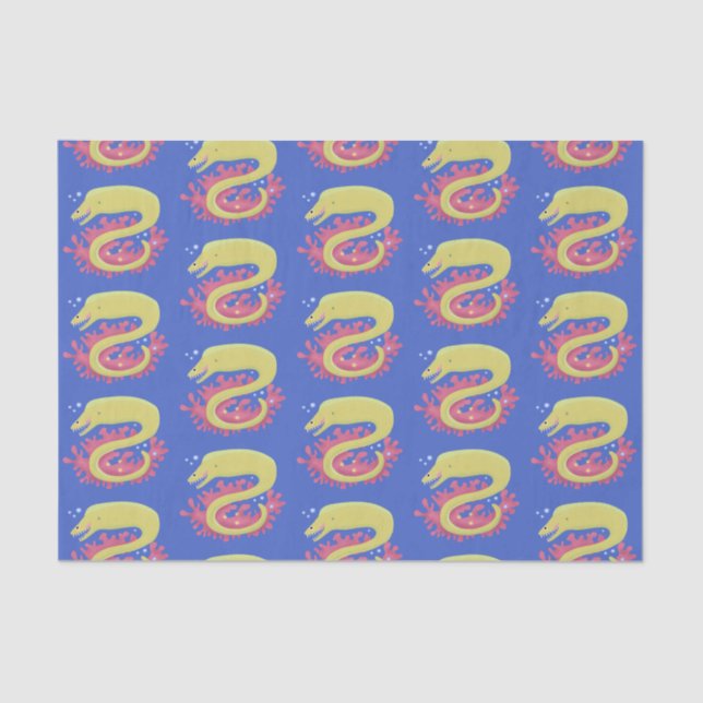 Green moray eel funny cartoon illustration tissue paper (Front)
