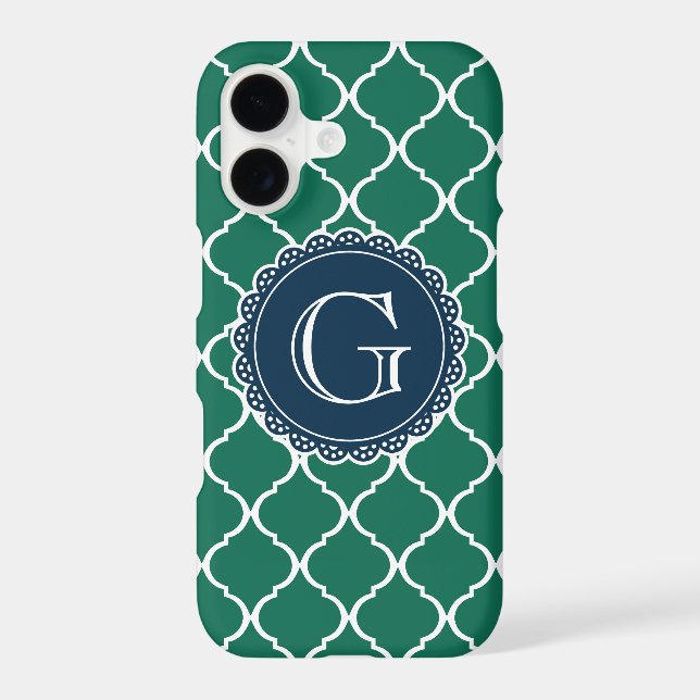 Green Moroccan Lattice Pattern Navy Monogram (Back)