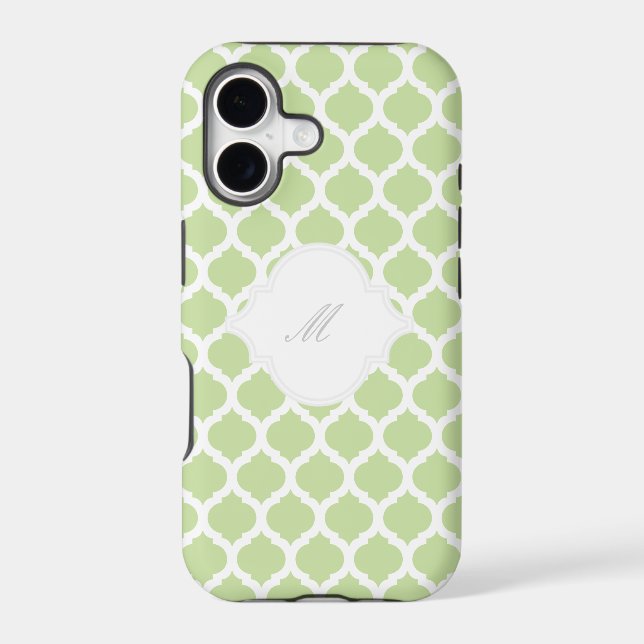 Green Moroccan Pattern with Monogram iPhone Cases (Back)