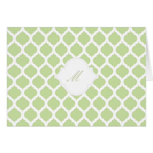 Green Moroccan Pattern with Monogram Note Cards (Front Horizontal)
