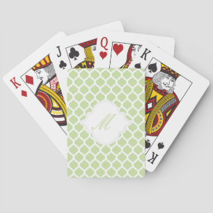 Green Moroccan Pattern with Monogram Playing Cards
