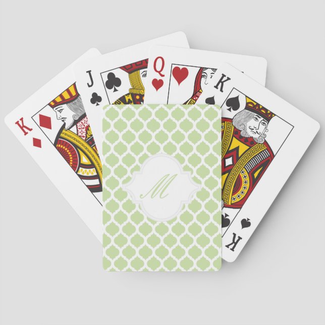 Green Moroccan Pattern with Monogram Playing Cards (Back)