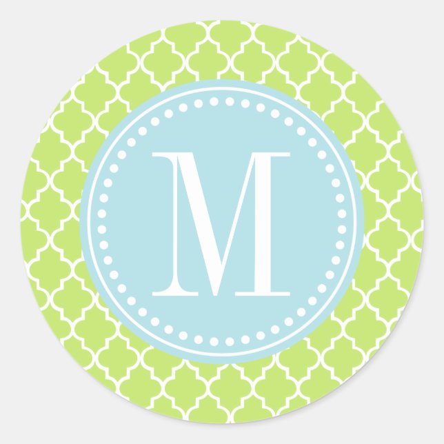 Green Moroccan Tiles Lattice Personalised Classic Round Sticker (Front)
