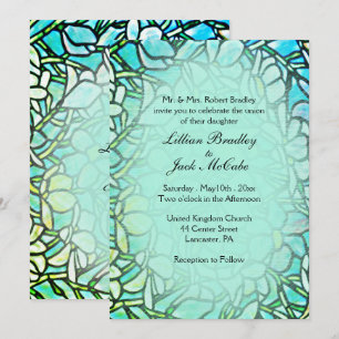 Green Mosaic Floral Tiles Wedding Invitation