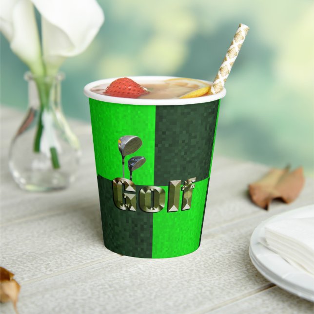 Green Mosaic Golf Clubs, Paper Party Cups (Insitu)