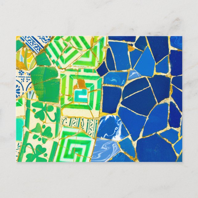 Green Mosaic Parc Guell Tiles in Barcelona Spain Postcard (Front)