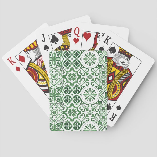 Green mosaic tile print playing cards (Back)