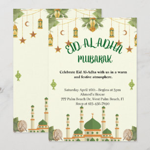 Green Mosque Lanterns Festive Eid Al-Adha Holiday  Invitation