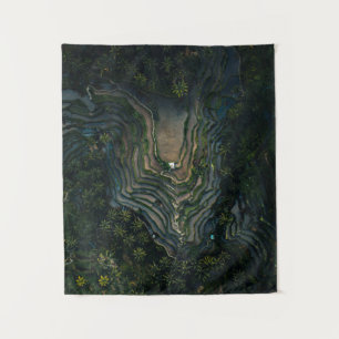 Green moss on black rock tapestry