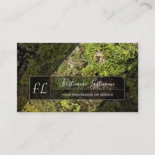 Green mossy tree surface grey triangle monogram business card