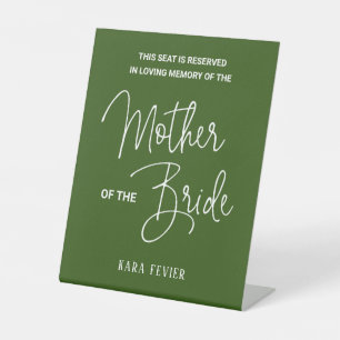 Green Mother Bride Memorial Chair Reserved Wedding Pedestal Sign
