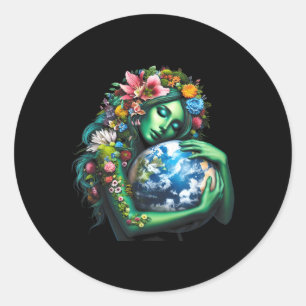 Green Mother Earth Day Gaia Save Our Planet Women Classic Round Sticker