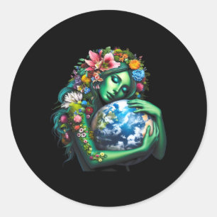 Green Mother Earth Day Gaia Save Our Planet Women Classic Round Sticker