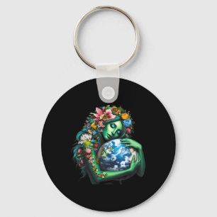 Green Mother Earth Day Gaia Save Our Planet Women  Key Ring