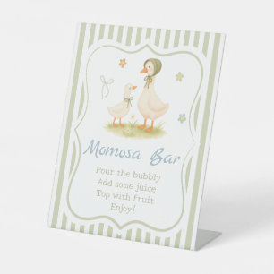 Green Mother Goose Baby Shower Momosa Bar Pedestal Sign