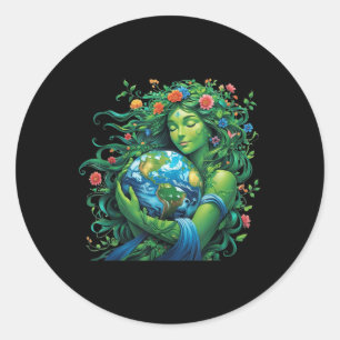Green Mother Nature Earth Day Earth Mother Planet Classic Round Sticker