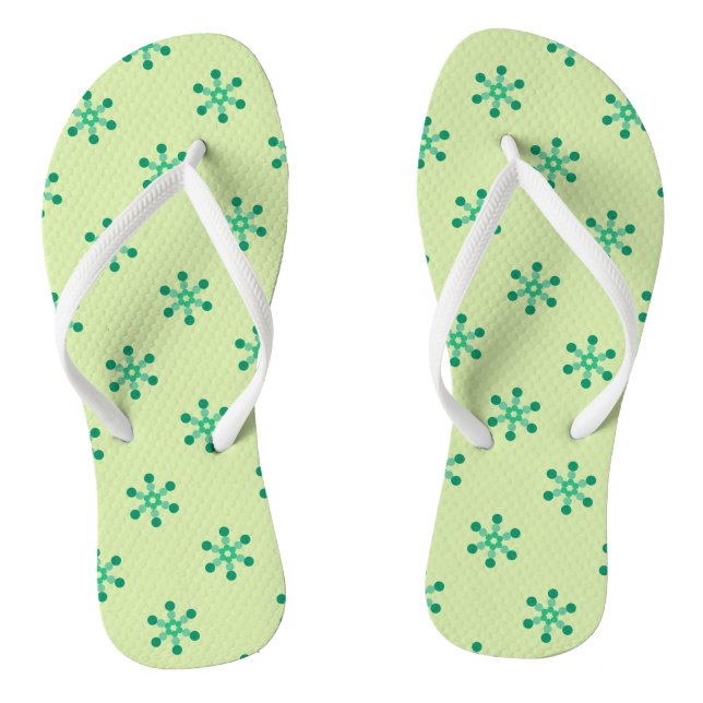 Green Motif Pattern Flip-Flops Thongs (Footbed)