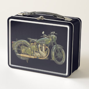 Green Motorcycle Metal Lunch Box