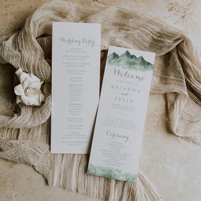 Green Mountain Country Calligraphy Wedding Program (Creator Uploaded)