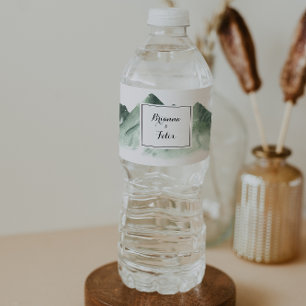 Green Mountain Country Calligraphy Wedding Water Bottle Label
