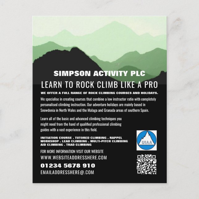 Green Mountain Landscape, Hiking & Climbing Advert Flyer (Front)