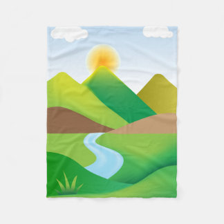 Green Mountain Landscape With River Fleece Blanket