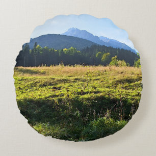 Green Mountain Meadow – Wild Nature Romania Round Cushion