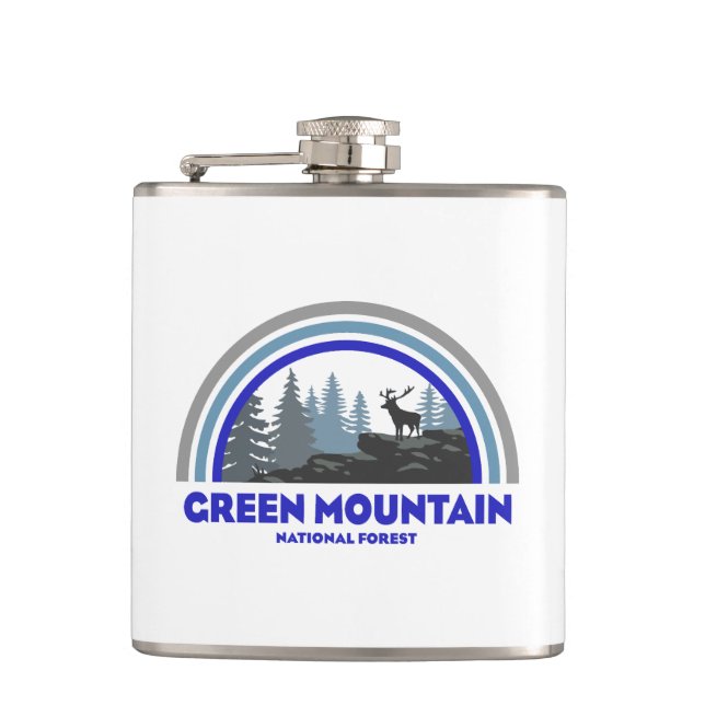 Green Mountain National Forest Rainbow Deer Hip Flask (Front)
