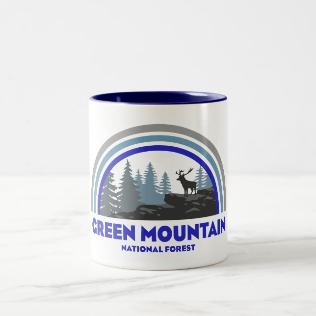 Green Mountain National Forest Rainbow Deer Two-Tone Coffee Mug (Center)