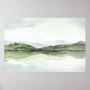Green Mountain Reflections Watercolor Landscape Poster
