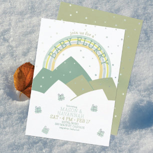 Green Mountain Snow Flurry Baby Shower Invitation