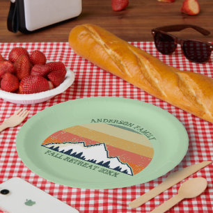 Green Mountain Sunset Forest Family Reunion Party Paper Plate