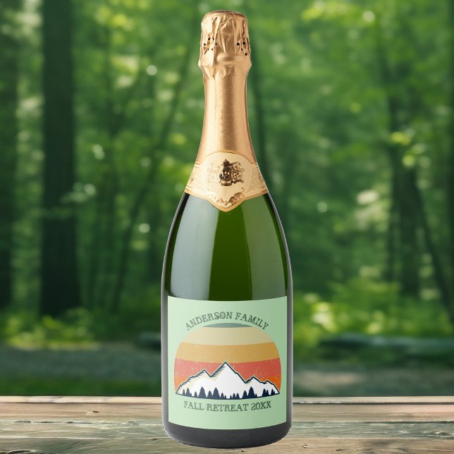 Green Mountain Sunset Forest Family Reunion Party Sparkling Wine Label (Creator Uploaded)