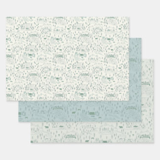 Green Mountain Toile Gift Wrap Set of 3